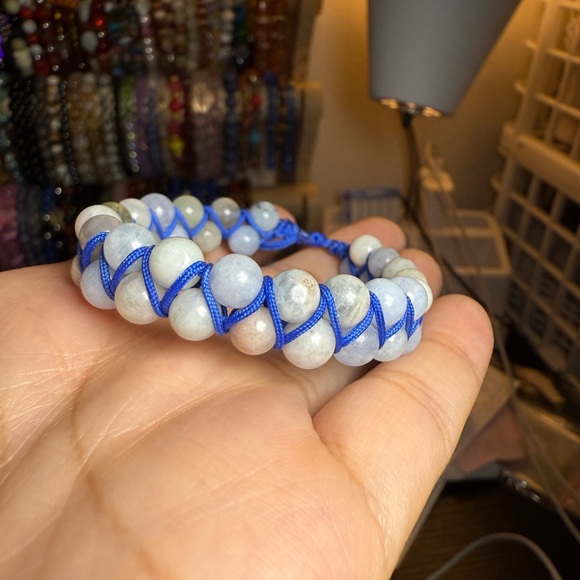 Handmade Aquamarine Macramé Bracelet – Adjustable & Calming 💧6mm - Picture 3 of 4